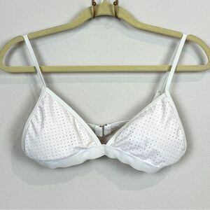 Fabletics White Perforated Triangle Bikini Top M